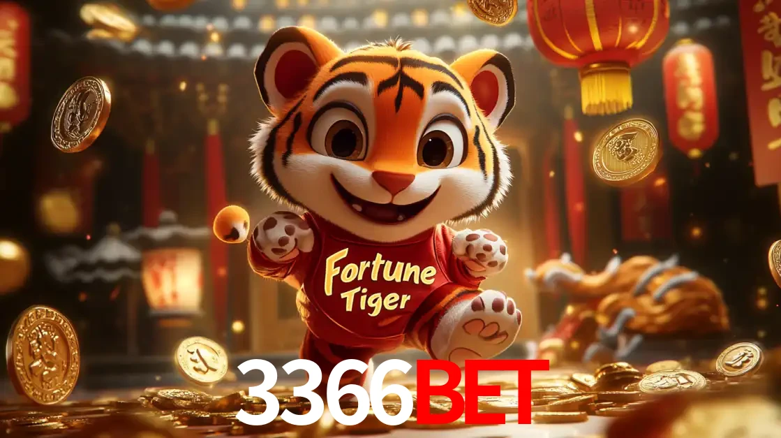 O alegre personagem do Fortune Tiger correndo sobre um caminho de moedas de ouro, simbolizando os grandes prêmios e a diversão do popular jogo de slot do 3366BET.